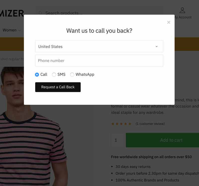 درخواست تماس در قالب shoptimizer